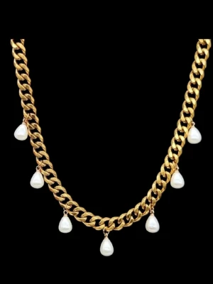 18K guldpläterat halsband med pärlor  - Stilfullt halsband. Kedjetjocklek-8,3mm .Nickelfri. Högkvalitativt rostfritt, 18K guldpläterat stål 316   #28