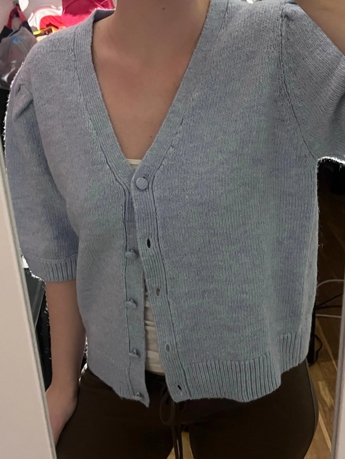 Ljusblå stickad kofta - 1