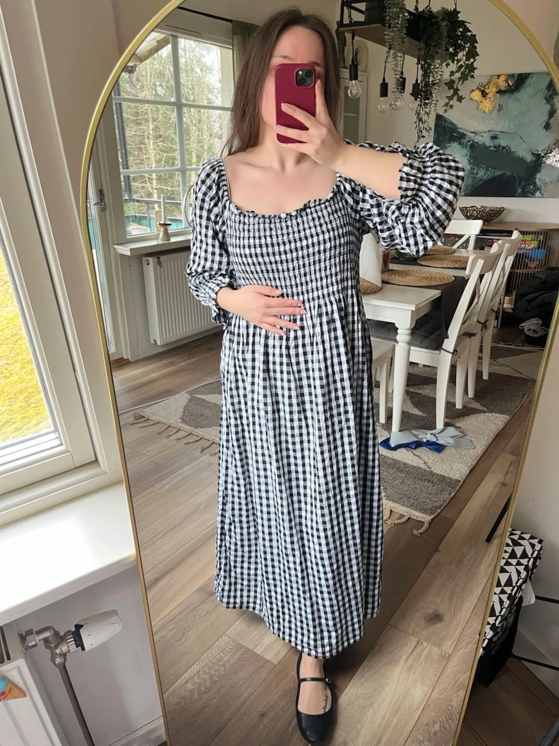 Svartvit rutig långklänning