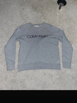 Grå sweatshirt från Calvin Klein - Snygg grå sweatshirt från Calvin Klein med klassisk logga tryckt över bröstet. Tröjan har rund halsringning, långa ärmar och ribbade muddar vid ärmslut och nederkant. Tillverkad i mjukt bomullsmaterial som är skönt mot huden. Perfekt för en avslappnad och stilren look.