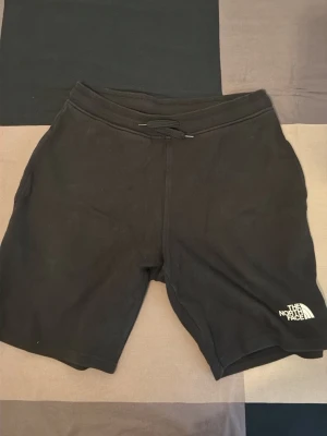 Svarta shorts från The North Face - Svarta shorts från The North Face med snörning i midjan och stor logga på baksidan av ena benet. Tillverkade i mjukt material, perfekta för chill dagar eller träning. Klassisk passform och enkel design med diskret logga även framtill.