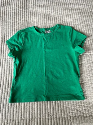 Grön basic t-shirt från H&M Divided - En enkel grön t-shirt från H&M Divided Basic. Modellen har rund halsringning och korta ärmar. Perfekt till jeans eller shorts för en snygg look. Tillverkad i mjuk bomull som känns skön mot huden.