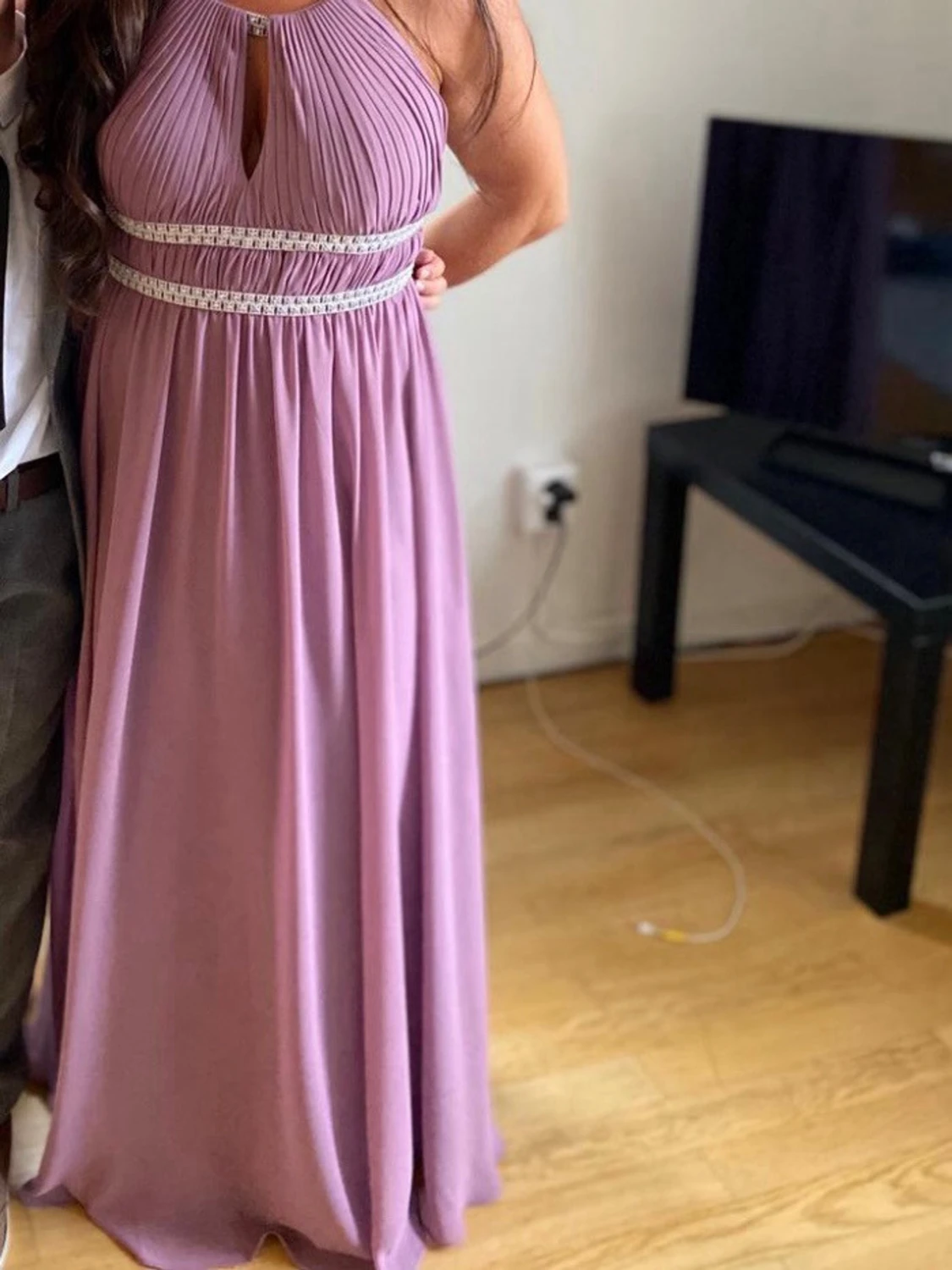Lång lila klänning med smala band - 3