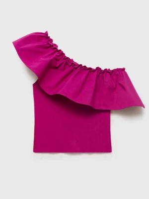 Volangtopp - Säljer en snygg fuchsiafärgad oneshoulder topp med stor volangdetalj längs axeln. Toppen är ribbad och har en tight passform som framhäver figuren. Helt ny med lapp och oanvänd.💕💕
