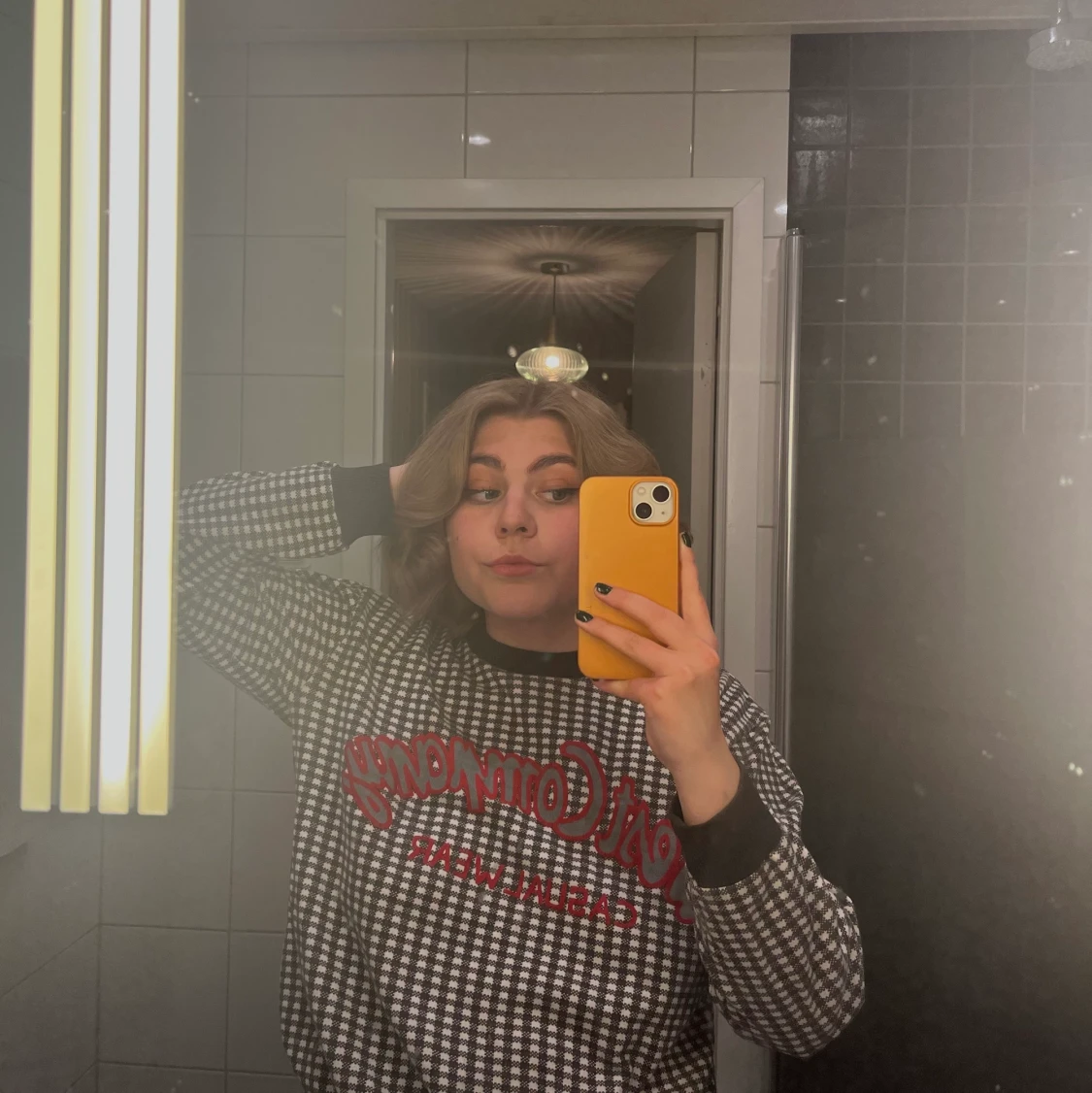 Rutig långärmad tröja - 90