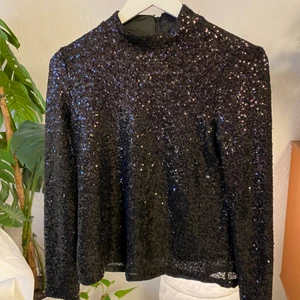 Paljettröja  - En svart tröja täckt i paljetter, glittrar superfint i ljuset. Dragkedja bak. Är inte sticksig. 