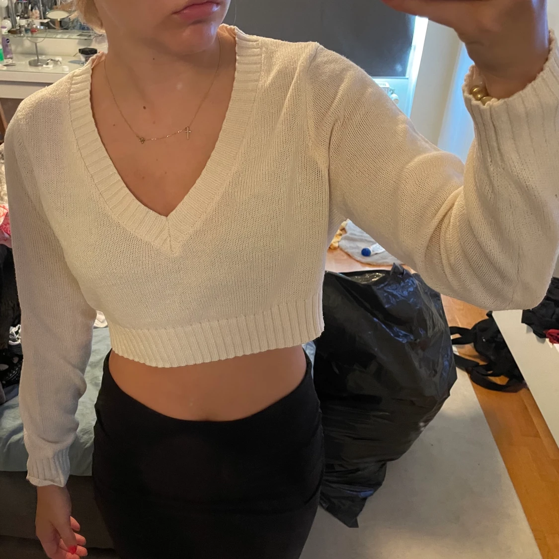 croppad stickad tröja 