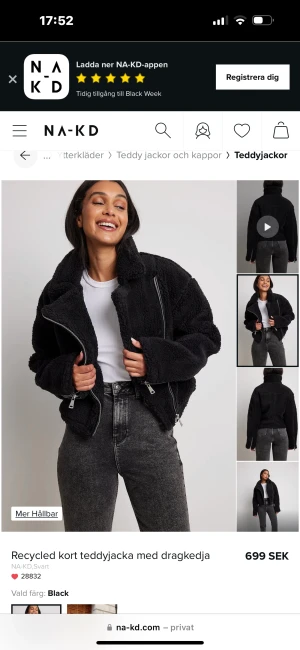 Svart teddyjacka - Säljer denna jättefina Teddy jacka från NAKD i storlek 34! Använd fåtal gånger och är i nyskick!  Nypris 699kr mitt pris 400kr 💕