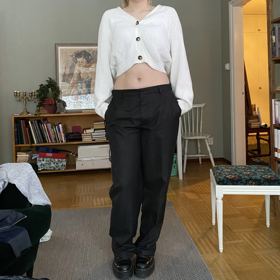 Stickad vit kofta - 90