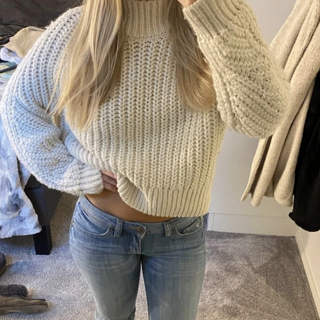 Vit stickad tröja  - 90