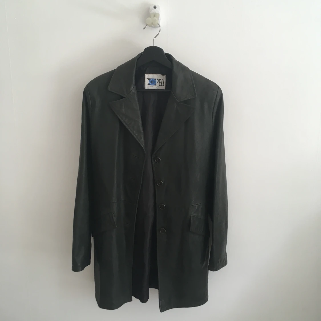 Mörkgrön läderrock, vintage