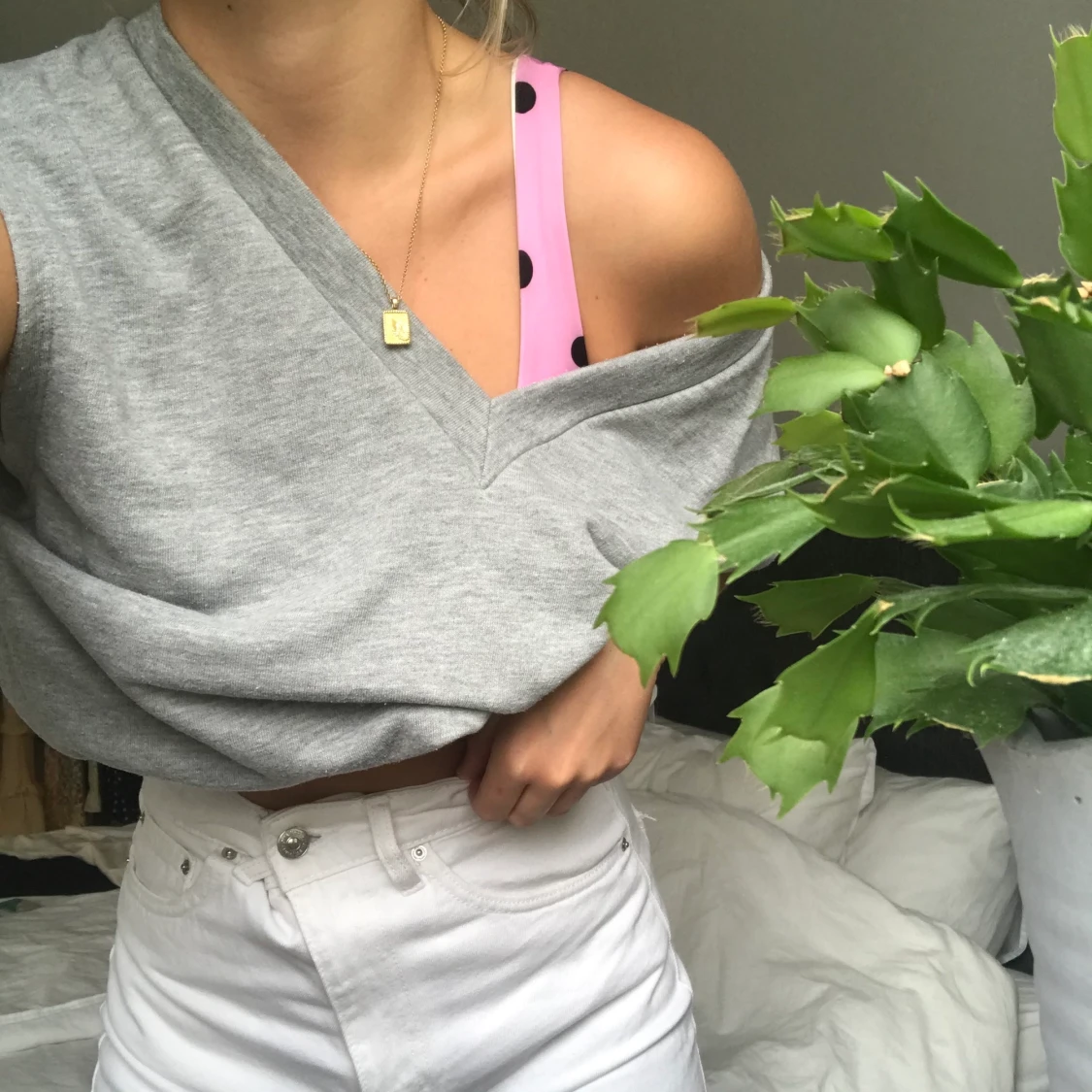 Grå jersey väst - 90