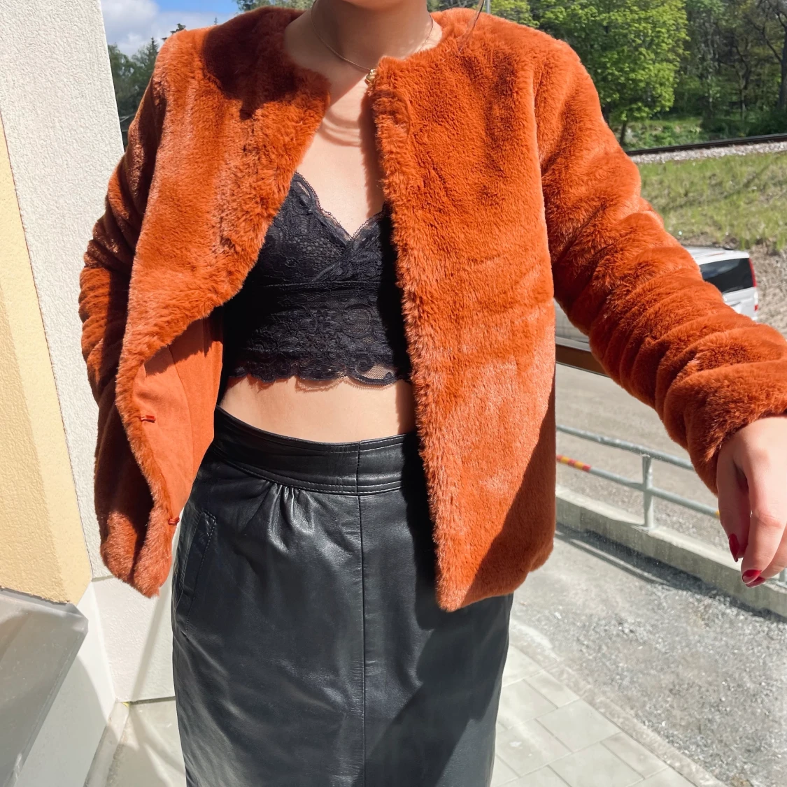 Faux päls-jacka, kort, från HM, size XS - 90