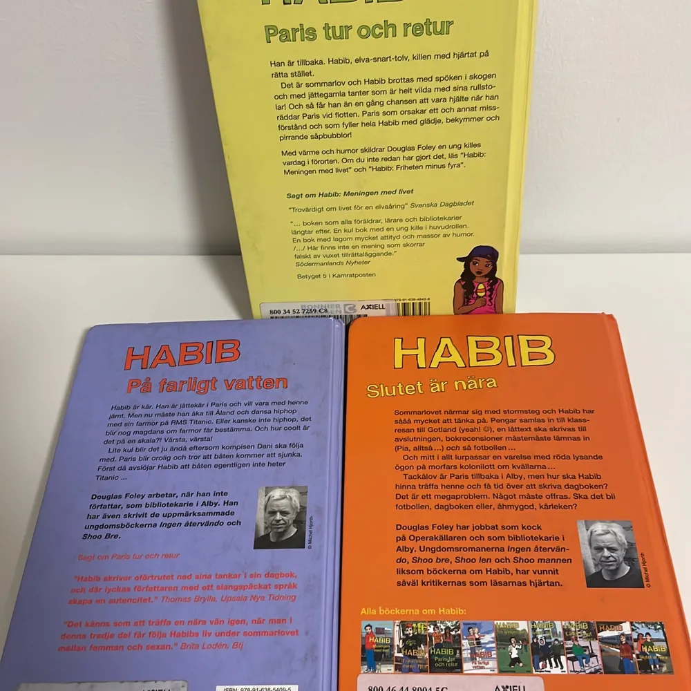Tre böcker, kan köpas själva. De är en del av bok serien ”Habib”. Boken är på svenska och är skrivna av Douglas Foley. Övrigt.