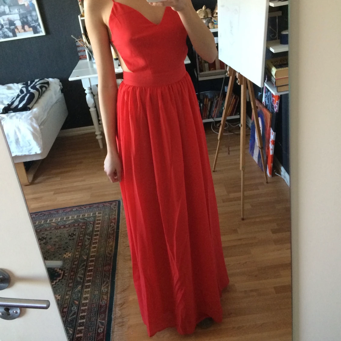 Röd långklänning stl S - 91