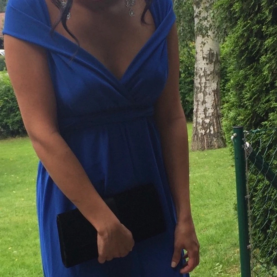 Kornblå långklänning i chiffongtyg - 91