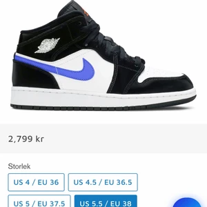 Jordan 1 racer blue  - Stl 38 använda 2 gånger med försiktighet så i super skick orginaltrogen medföljer samt så finns kvitto på mejl! Köpta på soleplus.se  för 2700 kr 