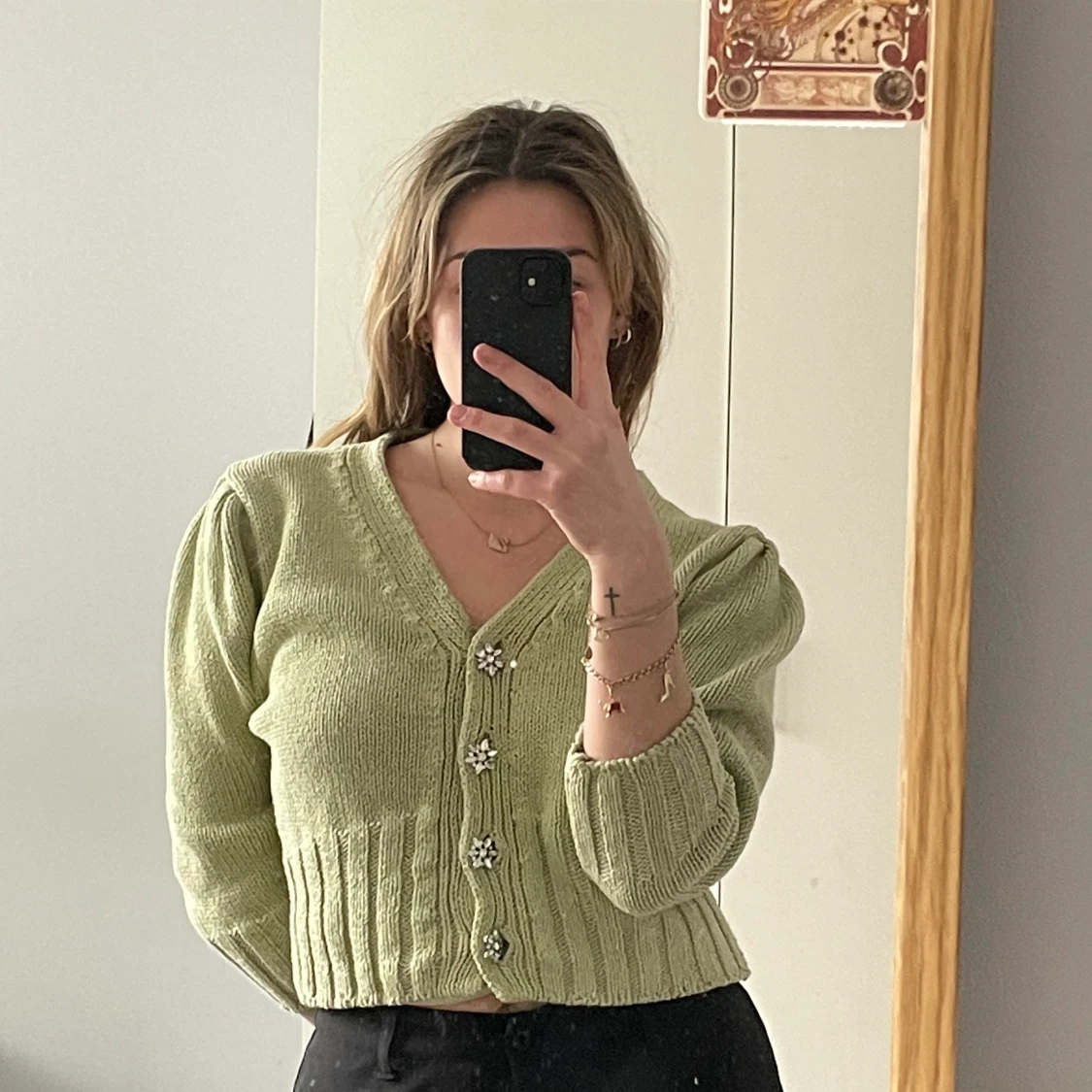 Trendig stickad grön kofta - 91