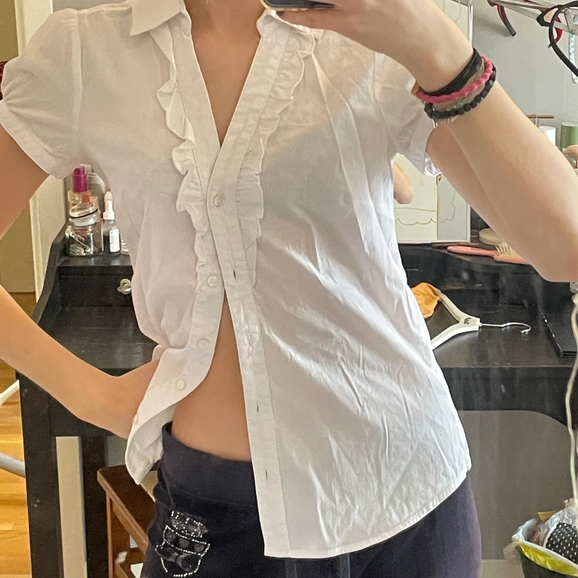 Vit skortärmad skjorta - 90