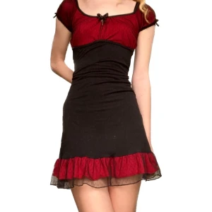 Klänning - Kort, svart klänning med röda detaljer från Queen of darkness. Jag köpte den på humana men har inte kommit till användning