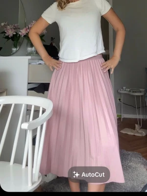 Ljusrosa plisserad långkjol - Säljer en ljusrosa plisserad långkjol med elastisk midja. Kjolen har ett flowy fall och är perfekt för dig som gillar en feminin och trendig stil. Passar till både sneakers och sandaler. Supersnygg att matcha med en enkel t-shirt eller stickad tröja.