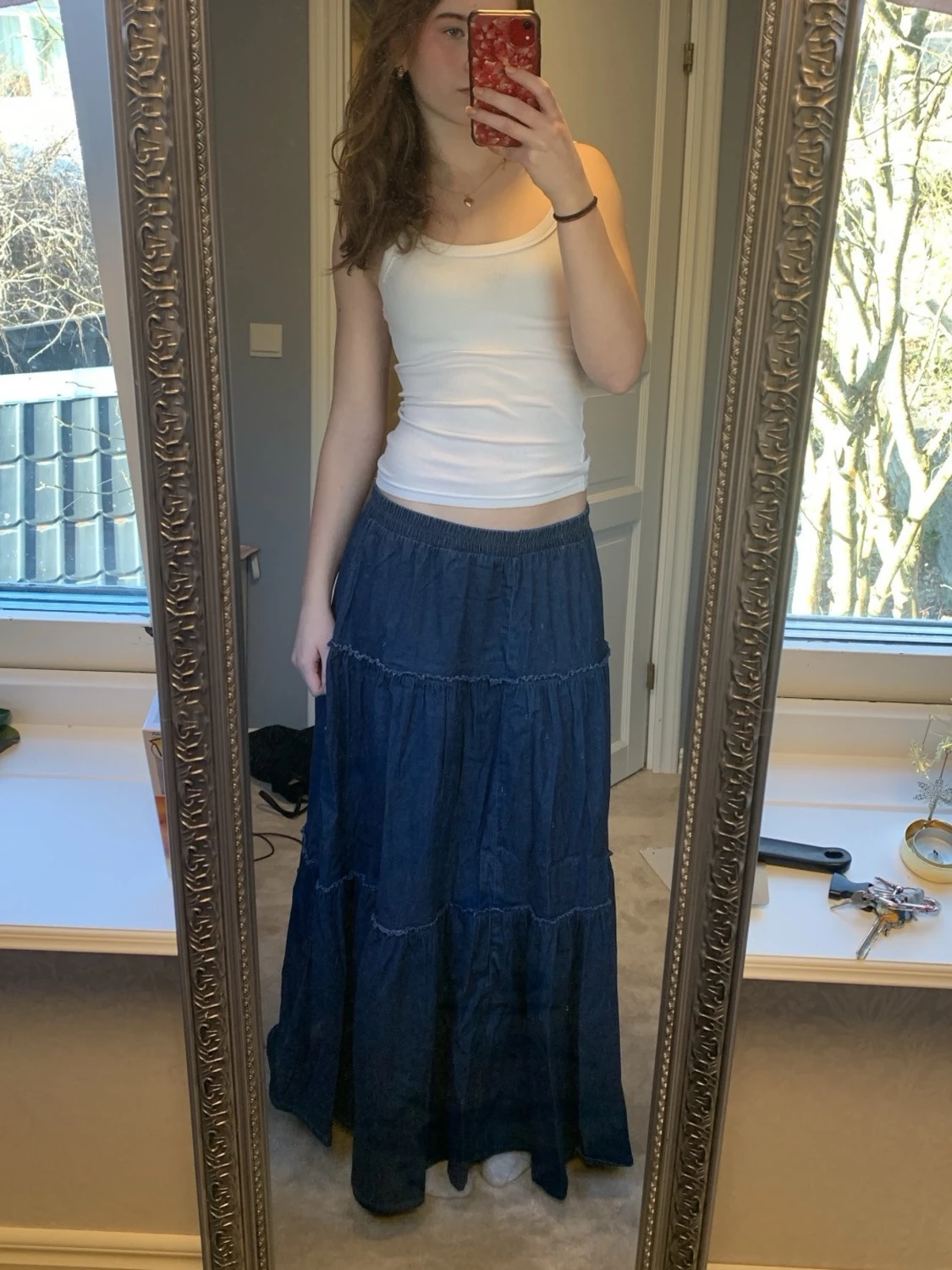 Mörkblå jeans långkjol