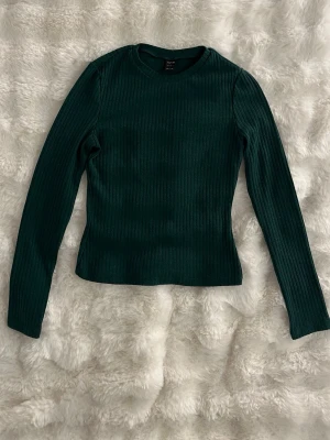 Mörkgrön ribbad långärmad topp - Mörkgrön långärmad topp med rund hals och ribbad struktur. Sitter figurnära och har en enkel, stilren design som passar till det mesta. Perfekt att styla med jeans eller kjol för en clean look. Inga defekter förekommer. Bild med plagget på kan skickas vid begäran! Postar inom 1-2 dagar Finns även ute på min vinted: ellyssellout