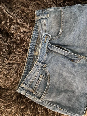 Blå jeansshorts med dragkedja - Säljer ett par klassiska blå jeansshorts med dragkedja och knapp framtill. Shortsen har fickor både fram och bak samt bälteshällor. Perfekta till sommaren och lätta att matcha med olika stilar.