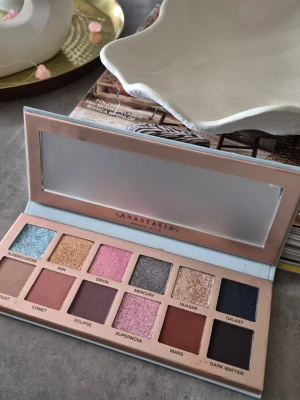 Ögonskuggspalett Anastasia Beverly Hills - Snygg ögonskuggspalett från Anastasia Beverly Hills med 12 olika nyanser, både matta och skimriga. Färgerna sträcker sig från blått, guld, rosa och silver till mörkbrunt och svart. Paletten har en spegel i locket och är perfekt för kreativa sminkningar. Paletten är swatchad. En fin palett. 