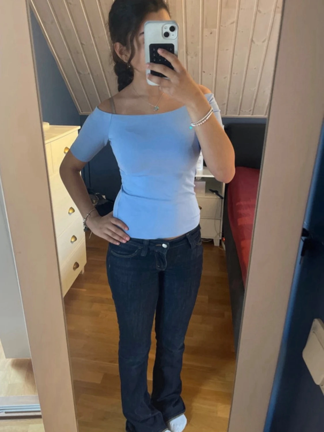 Ljusblå off shoulder topp - 2