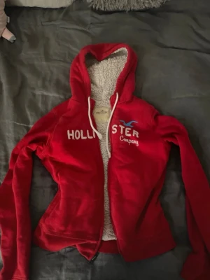 Röd hoodie från Hollister med foder - Står den är storlek L men passat som en S