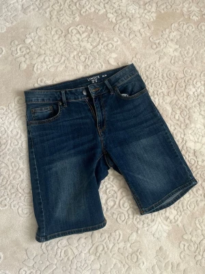 Mörkblå jeansshorts från Lindex - Säljer ett par klassiska mörkblå jeansshorts från Lindex med fem fickor och normal passform. Shortsen har midja med bälteshällor och stängs med knapp och dragkedja. Perfekta till sommaren för en avslappnad look.