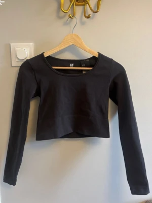 Grå croppad träningströja   - En grå croppad träningstopp från H&M med lång ärm och rund halsringning. 