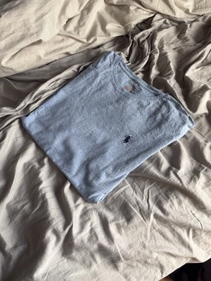 Ljusgrå t-shirt från Ralph Lauren - Säljer en ljusgrå t-shirt från Ralph Lauren med den klassiska broderade loggan på bröstet. T-shirten har rund hals och korta ärmar. Tillverkad i mjuk bomull som känns skön mot huden. Perfekt till jeans eller shorts.
