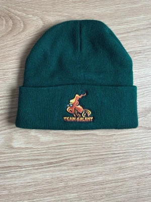 Grön Team Galant mössa -  EXTREMT LIMITED EDITION GICK ENDAST ATT FÅ I DERAS JULKALENDER. Mörkgrön stickad mössa med uppvikt kant och broderad Team Galant-logga framtill. Loggan föreställer en tecknad fisk i orange och gult. Perfekt accessoar för kalla dagar.Plagget kommer från ett rök nikotin och pälsfritt hem, tröjan kommer att tvättas och strykas så att den är ren när den kommer fram till er,och ni kankse till och med får med ett av deras beten i paketet!