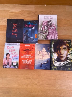 Bokpaket med skönlitteratur - Säljer ett bokpaket med sju skönlitterära böcker i olika genrer. Som:, när Elie mötte Amy, Alex dogboy, Till alla killar jag har gillat, Hjärtat stannar sist, Jag EN, unga kvinnor, Woodwalkerr