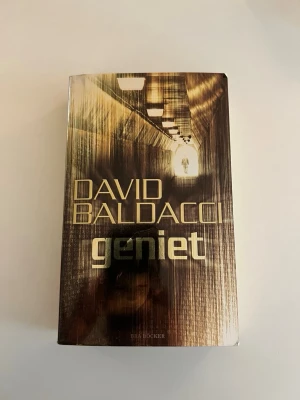 Geniet av David Baldacci - En spännande pocketbok med titeln 'Geniet' av David Baldacci. Omslaget är mörkt med guldiga bokstäver och ett mystiskt tunnelmotiv. Perfekt för dig som gillar thrillers och deckare. Boken är tryckt på vanligt papper och har ett mjukt omslag.