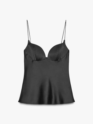 Satin Topp med hjärturrigning - Svart satin top i hjärturrigning från zara i strl S, aldrig använd.