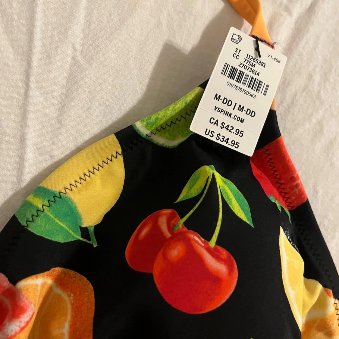 Ny! Victoria’s Secret / Pink Svart bikiniöverdel med fruktmönster - 1