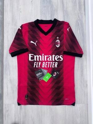 AC Milan matchtröja Puma röd/svart - Snygg AC Milan matchtröja från Puma i rött och svart med grafiskt mönster. Tröjan har klubbmärke och Puma-logga på bröstet, V-ringad krage och svarta muddar. Tillverkad i lätt och ventilerande material, perfekt för fotboll eller träning. FRÅN UNISPORT