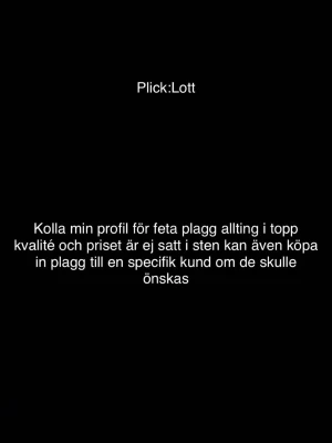 Svart informationsbild profil - En svart informationsbild med vit text som tipsar om att kolla säljarens profil för fler plagg och möjligheten att köpa in specifika plagg till kund. Texten är centrerad och enkel.