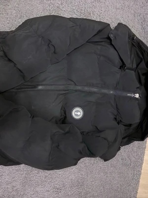 Svart pufferjacka från Trapstar - Säljer en svart pufferjacka från Trapstar med hög krage och dragkedja framtill. Jackan har en rund logotyp på bröstet och är tillverkad i ett slitstarkt material som håller värmen under kalla dagar. Perfekt för dig som vill ha en streetwear-look. Priset kan diskuteras 