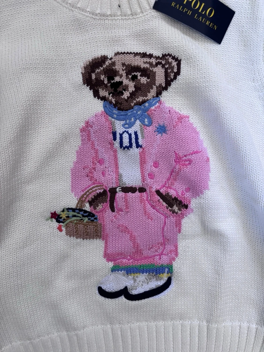 Vit stickad tröja med Polo Bear - 2