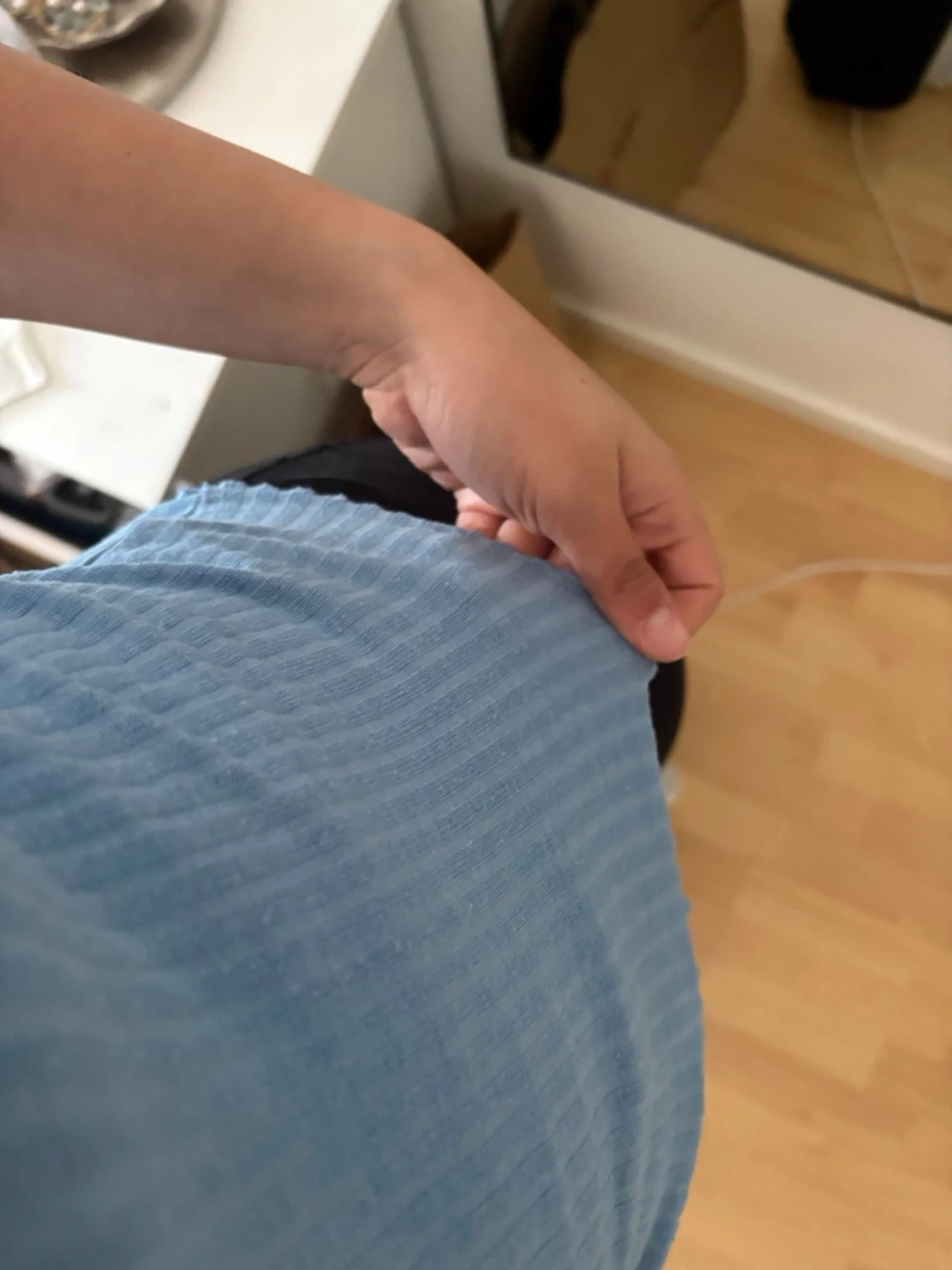 Ljusblå ribbad topp med kort ärm - 3
