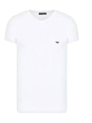 Vit  t-shirt från Armani - Vit v-ringad t-shirt från Emporio Armani med diskret logga på bröstet. Tillverkad i mjuk bomull med lite elastan för extra stretch. Klassisk passform och korta ärmar, perfekt för en clean och stilren look.