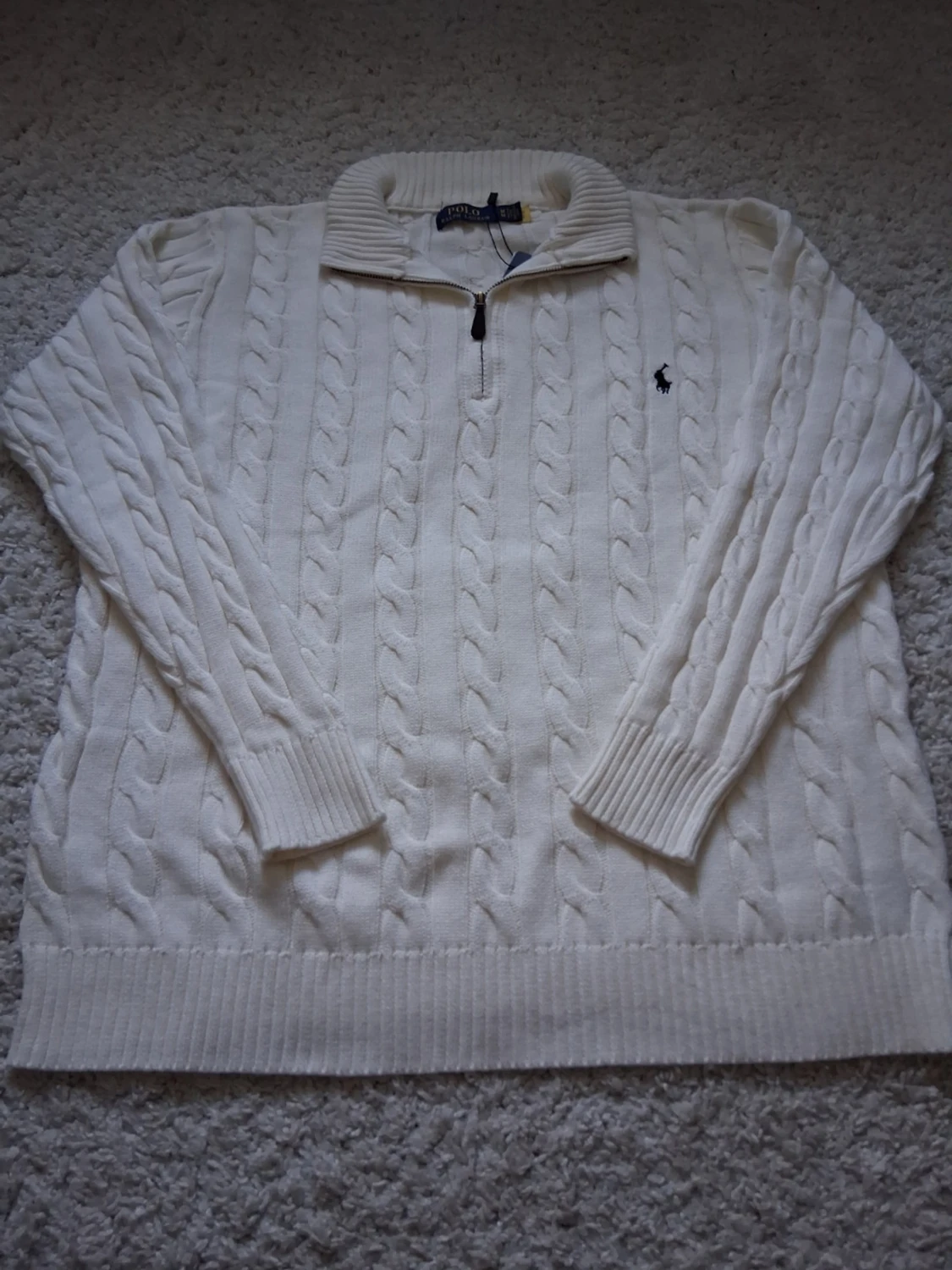 Vit kabelstickad tröja Polo Ralph Lauren