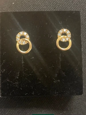 Guldtonade örhängen med strassringar 18 k köpet från Albrekts Guld - Säljer ett par trendiga örhängen i guld 18k. 