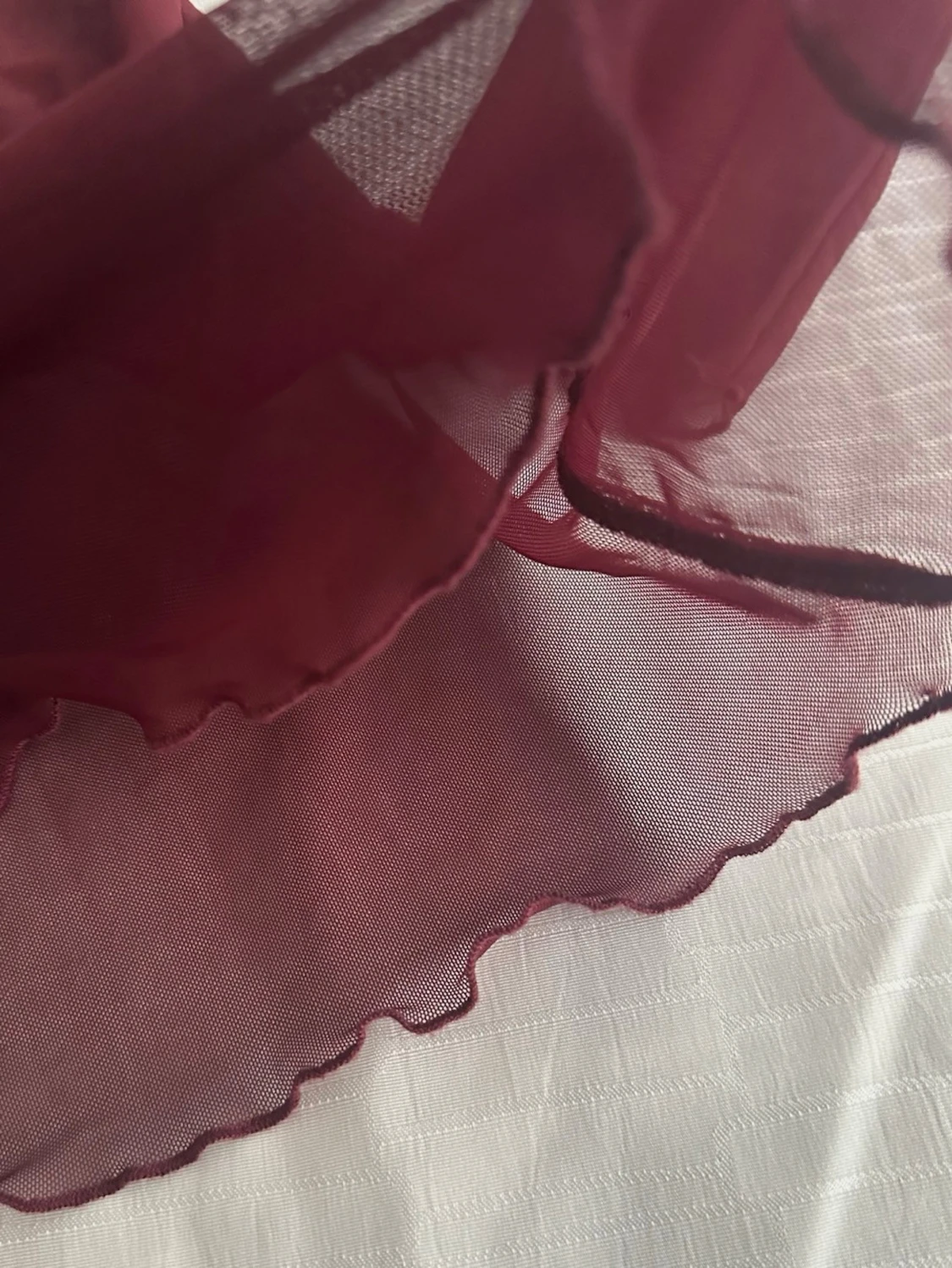 Vinröd mesh topp med lång ärm S  - 4