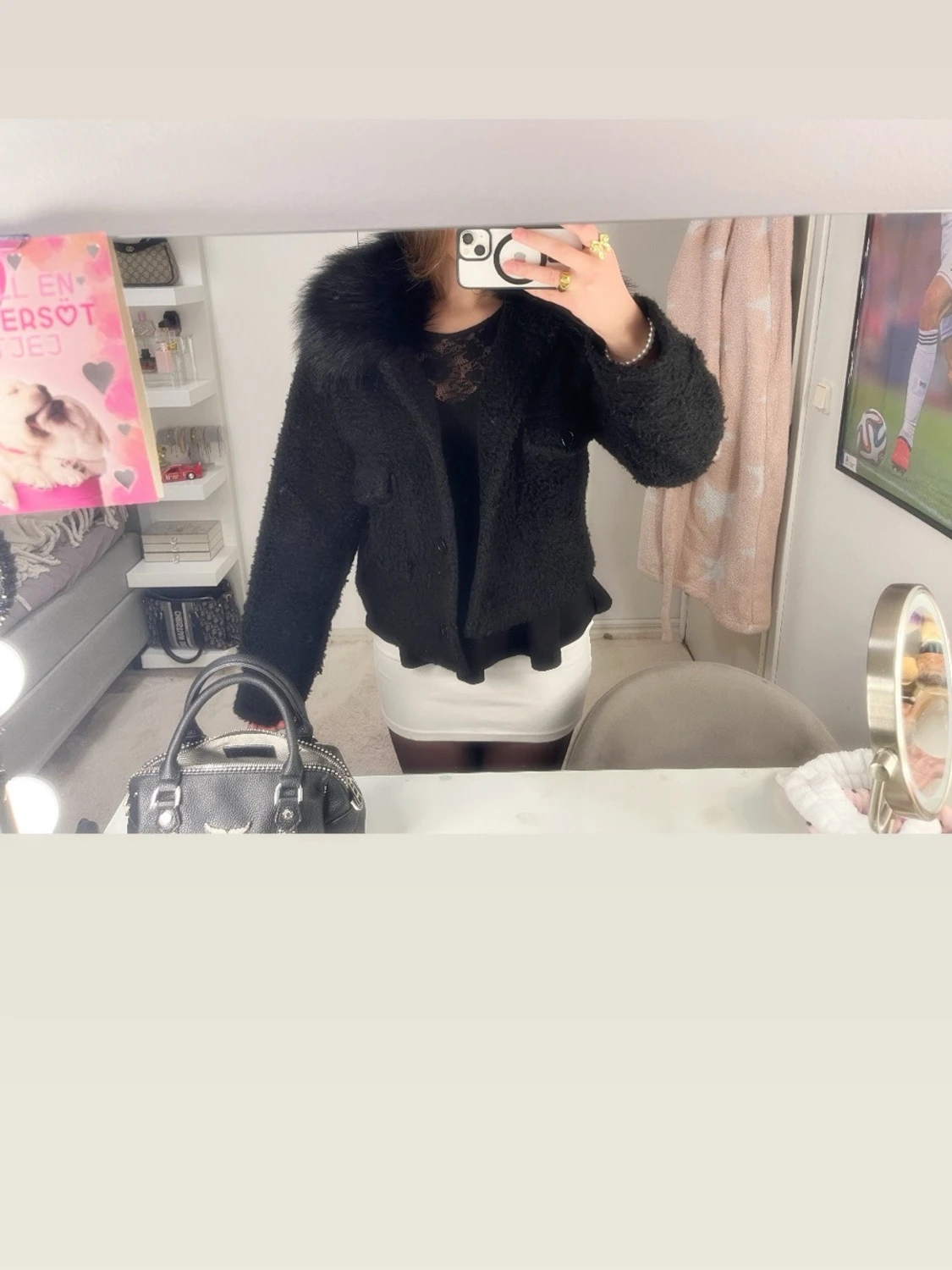 Meotine liknande kappa med pälskrage  - 3