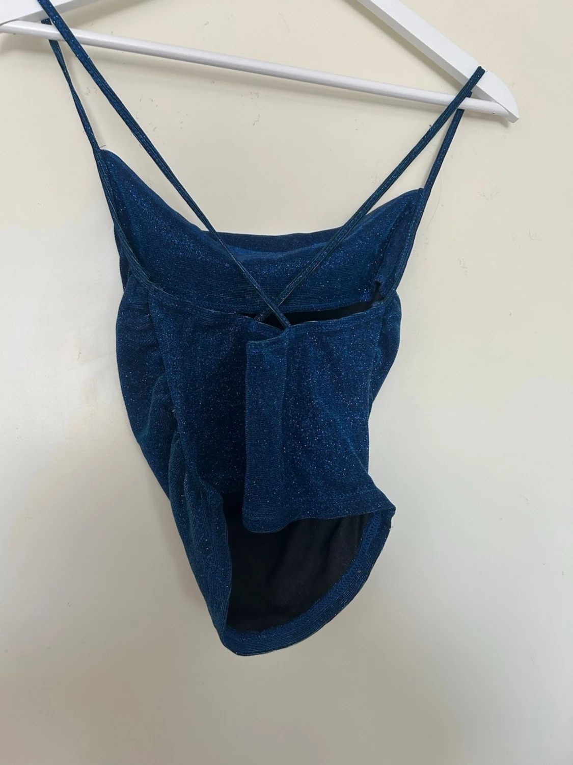 Blå glittrig linnetopp med tunna band - 1